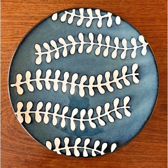 Mudpie Dessert or Cheese Plate Abstract Blue And White 8" Pottery Serving Plate - Picture 5 of 6